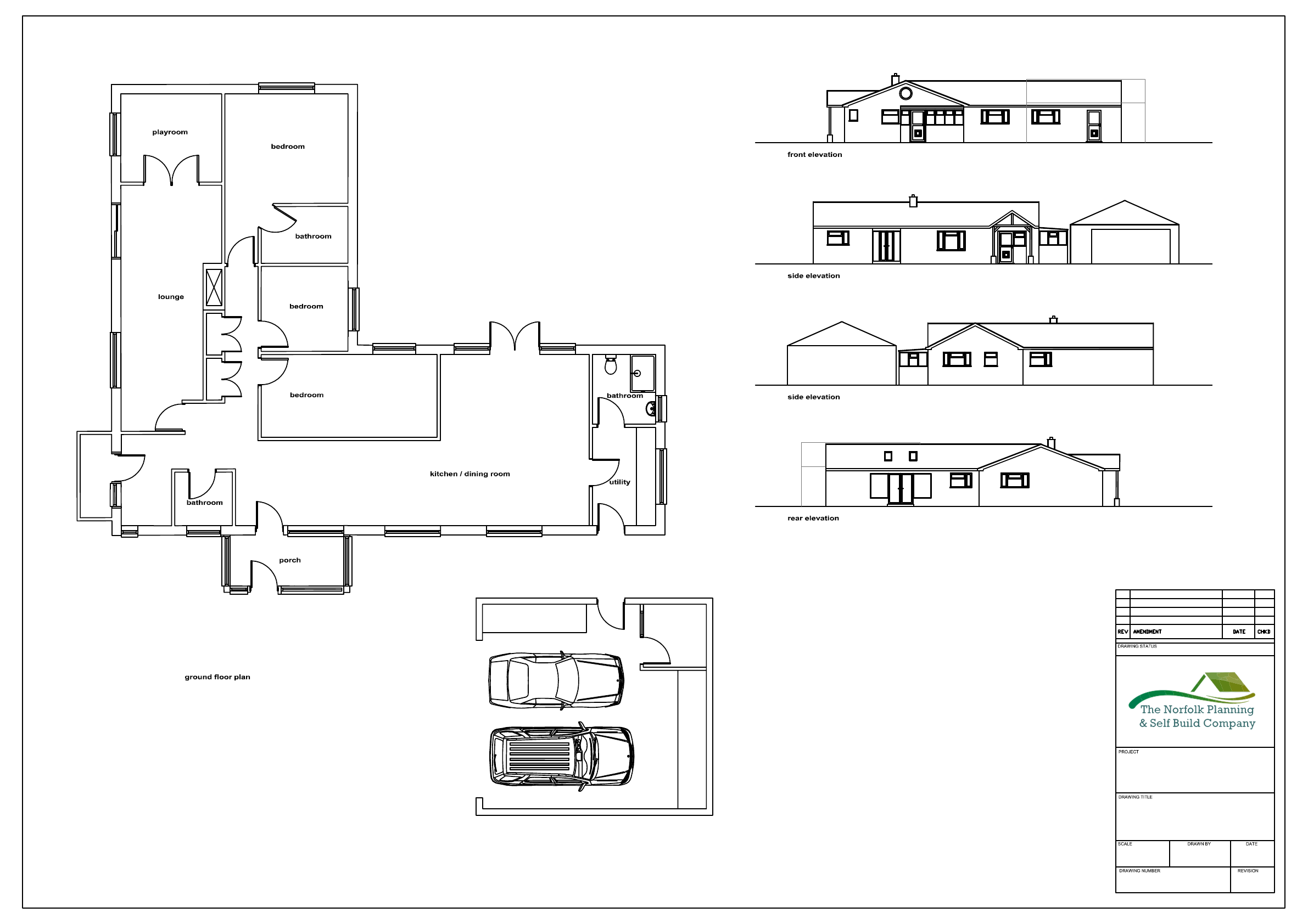 cad drawing of an extension with multiple view points
